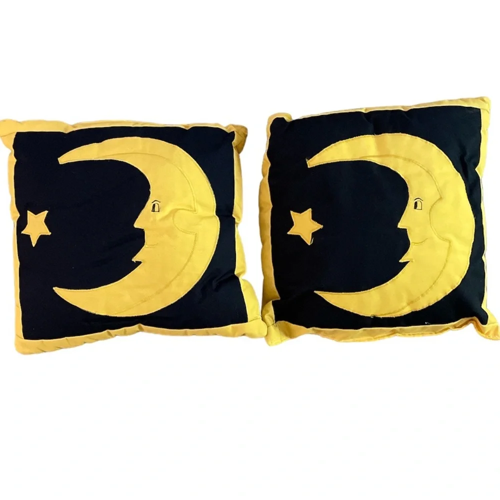 Celestial handmade yellow/black sun, moon & star toss pillows & 1 sun pillowcase